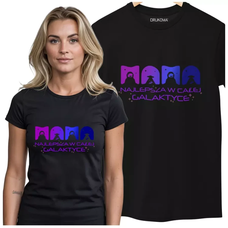 KOSZULKA dla Mamy Z KOLOROWYM NADRUKIEM na Dzień Matki MAMA najlepsza w całej galaktyce kolor czarny  (2).webp