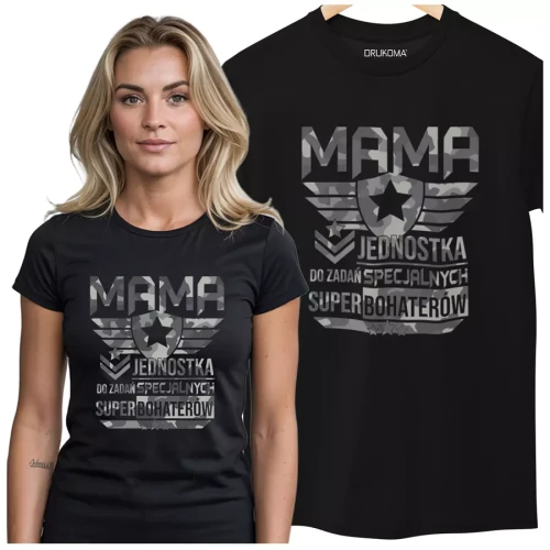 KOSZULKA dla Mamy Z KOLOROWYM NADRUKIEM na Dzień Matki MAMA jednostka do zadań specjalnych super bohaterów kolor kolorowy (2).webp