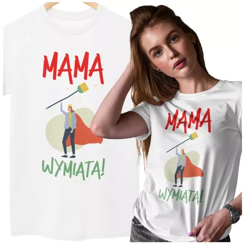 Koszulka dla Mamy na Dzień Mamy z nadrukiem mama wymiata kolor biały (2).webp