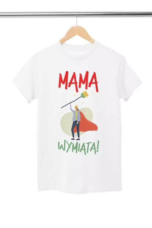 Koszulka dla Mamy na Dzień Mamy z nadrukiem mama wymiata kolor biały (3).webp