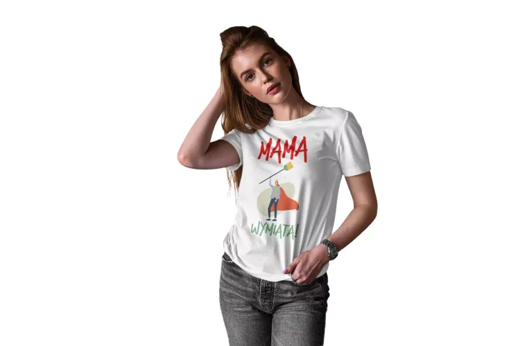 Koszulka dla Mamy na Dzień Mamy z nadrukiem mama wymiata kolor biały (4).webp