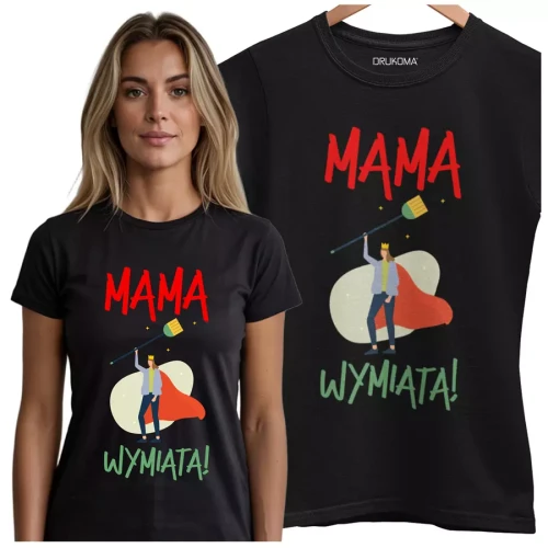 Koszulka dla Mamy na Dzień Mamy z nadrukiem mama wymiata kolor czarny.webp