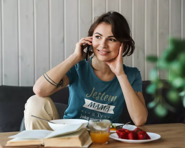 KOSZULKA dla Mamy Z KOLOROWYM NADRUKIEM na Dzień Matki Jestem mamą, a ty jaką masz super moc kolor petrol (6).webp