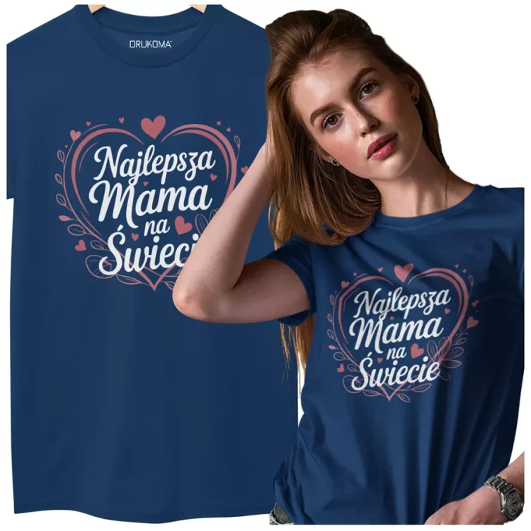 KOSZULKA dla Mamy na Dzień Matki z napisem Najlepsza Mama na Świecie kolor granatowy (2).webp