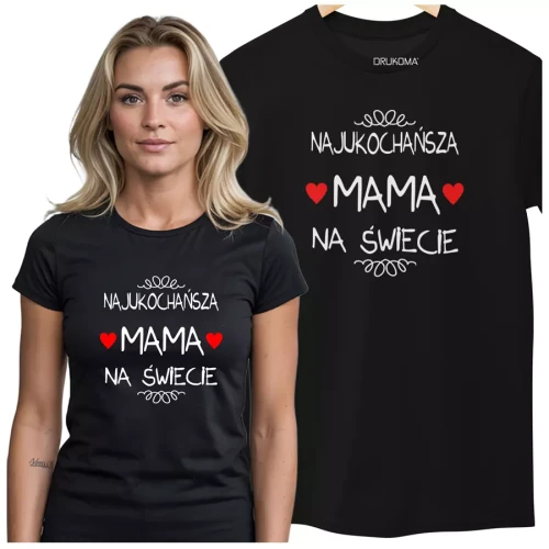 Koszulka dla Mamy na Dzień Mamy z nadrukiem Najukochańsza mama na świecie kolor czarny  (1).webp