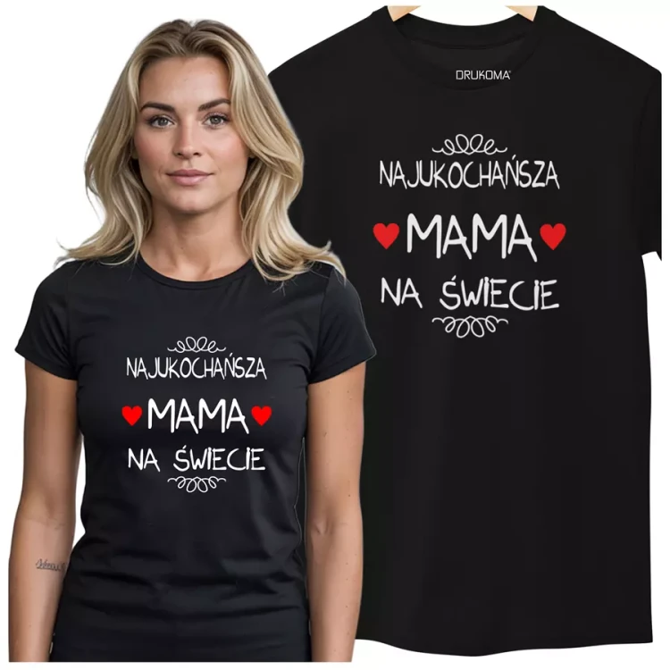 Koszulka dla Mamy na Dzień Mamy z nadrukiem Najukochańsza mama na świecie kolor czarny  (1).webp