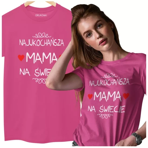 Koszulka dla Mamy na Dzień Mamy z nadrukiem Najukochańsza mama na świecie kolor różowy (2).webp