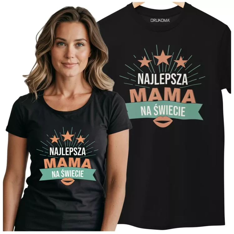 KOSZULKA dla Mamy na Dzień Matki z napisem Najlepsza mama na świecie kolor czarny  (3).webp