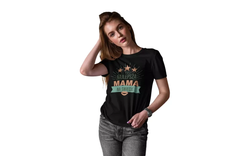 KOSZULKA dla Mamy na Dzień Matki z napisem Najlepsza mama na świecie kolor czarny  (7).webp