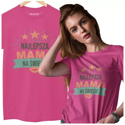 KOSZULKA dla Mamy na Dzień Matki z napisem Najlepsza mama na świecie kolor różowy (2).webp
