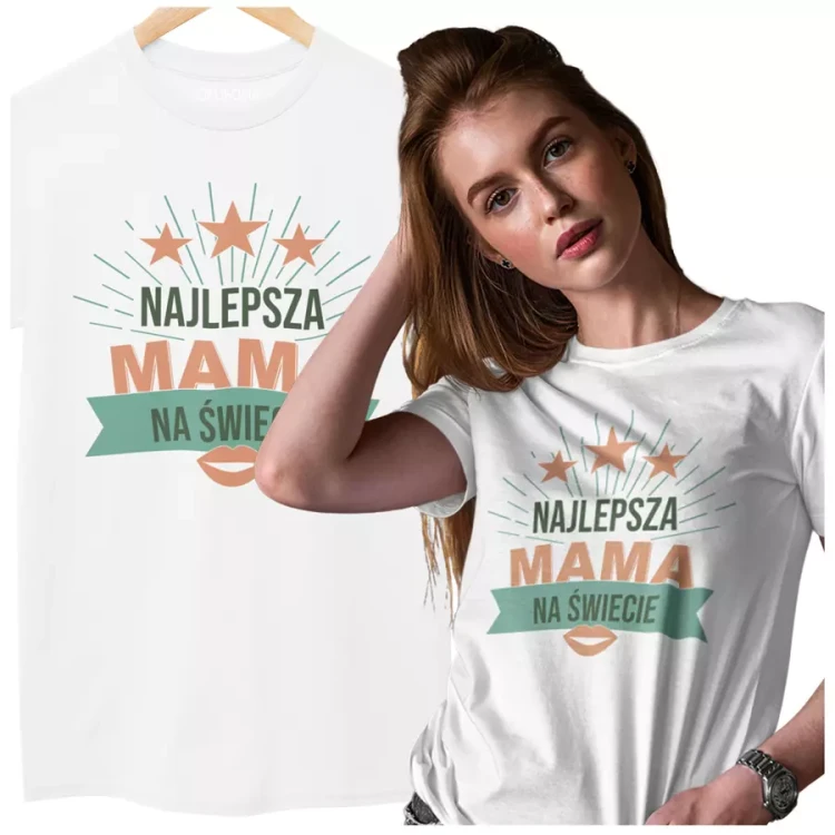 KOSZULKA dla Mamy na Dzień Matki z napisem Najlepsza mama na świecie kolor biały (2).webp