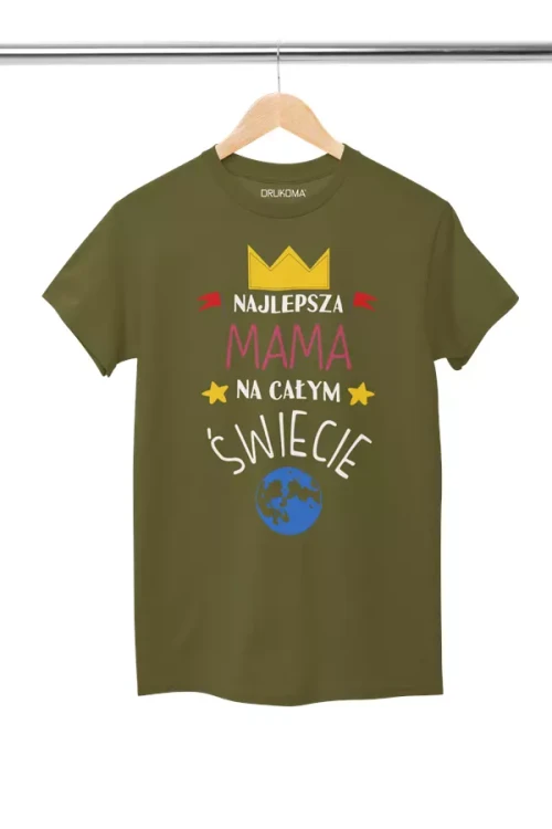KOSZULKA dla Mamy na Dzień Matki z napisem Najlepsza mama na całym świecie kolor khaki (8).webp