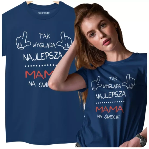 Koszulka dla Mamy na Dzień Mamy z nadrukiem Tak wygląda najlepsza mama na świecie kolor granatowy (7).webp