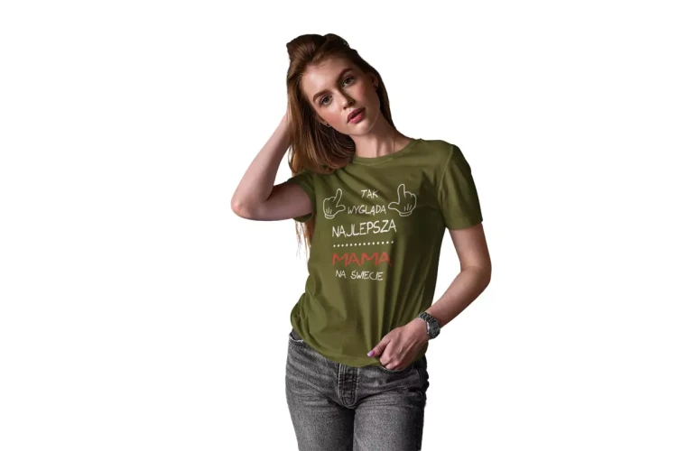 Koszulka dla Mamy na Dzień Mamy prezent na urodziny Mama - Tak wygląda najlepsza Mama na Świecie kolor khaki (1).webp