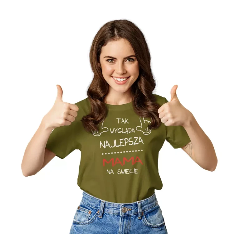 Koszulka dla Mamy na Dzień Mamy prezent na urodziny Mama - Tak wygląda najlepsza Mama na Świecie kolor khaki.webp
