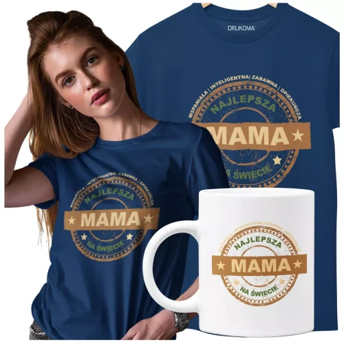 Koszulka z kubkiem dla Mamy na Dzień Mamy prezent z kolorowym napisem Najlepsza mama na świecie, wspaniała, inteligentna, zabawna, opiekuńcza kolor gr.webp