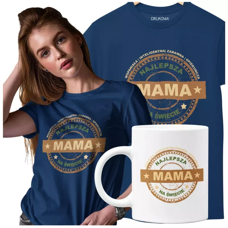 Koszulka z kubkiem dla Mamy na Dzień Mamy prezent z kolorowym napisem Najlepsza mama na świecie, wspaniała, inteligentna, zabawna, opiekuńcza kolor gr.webp