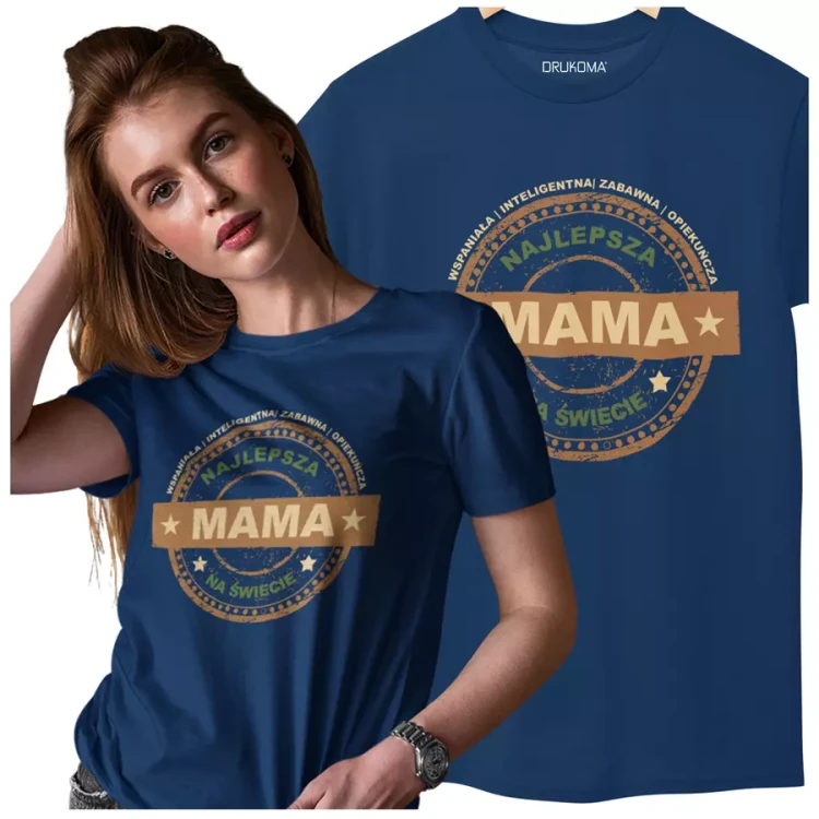 KOSZULKA dla Mamy Z KOLOROWYM NADRUKIEM na Dzień Matki WSPANIAŁA  INTELIGENTNA  ZABAWNA  OPIEKUŃCZA Najlepsza Mama na świecie kolor granatowy (2).webp