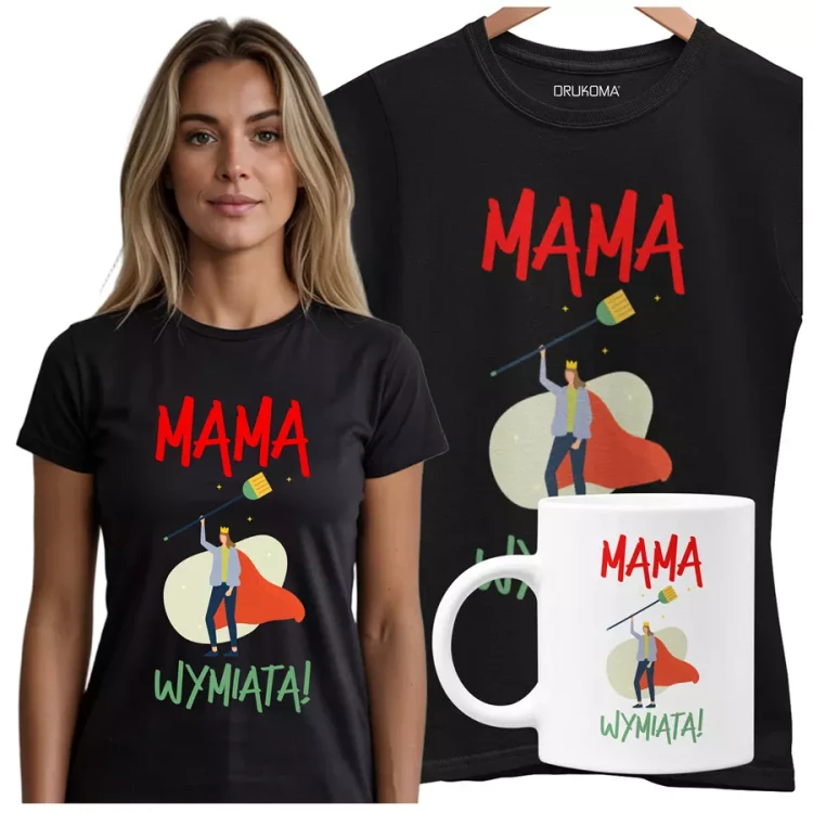 Koszulka dla Mamy na Dzień Mamy zestaw z kubkiem z nadrukiem mama wymiata kolor czarny  (2).webp