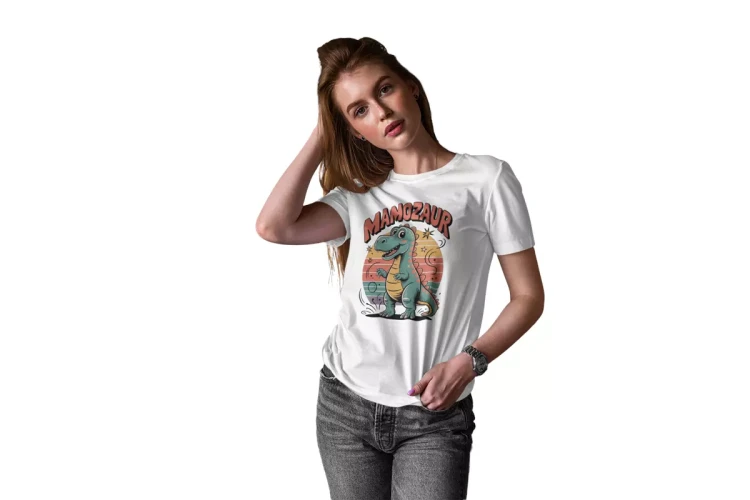 KOSZULKA dla Mamy na Dzień Matki z dinozaurem z napisem MAMOZAUR kolor biały (4).webp