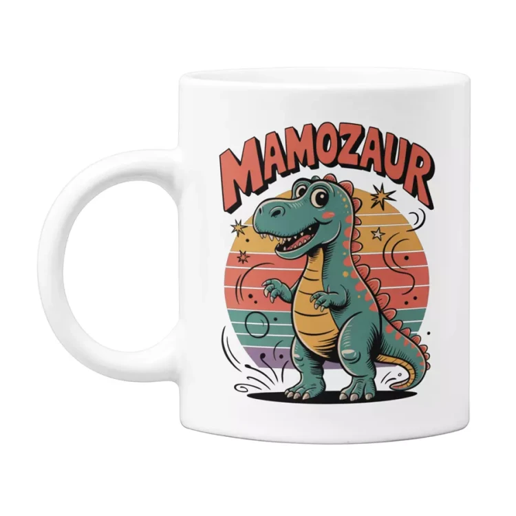 Koszulka dla Mamy na Dzień Mamy zestaw z kubkiem z napisem MAMOZAUR kolor petrol (1).webp