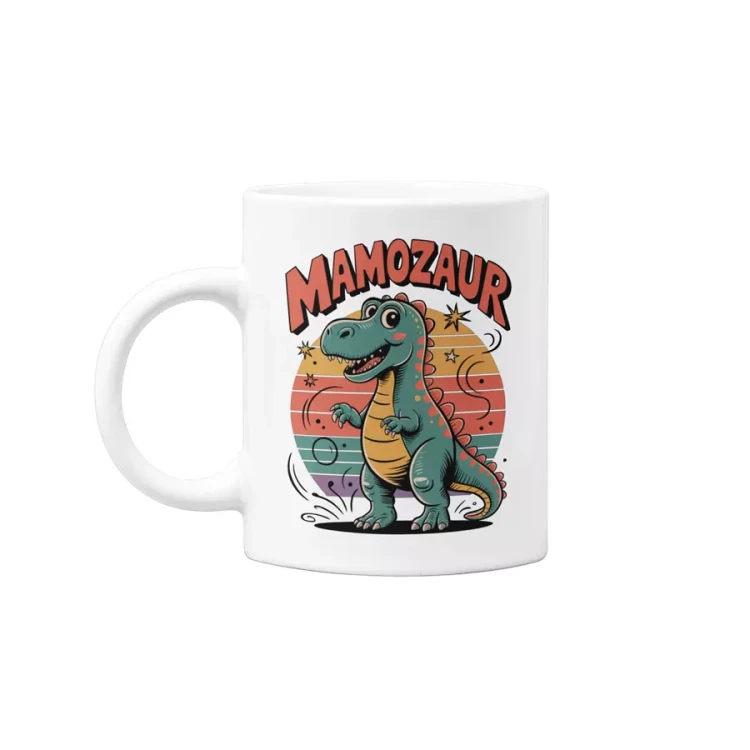 Koszulka dla Mamy na Dzień Mamy zestaw z kubkiem z napisem MAMOZAUR kolor różowy (1).webp