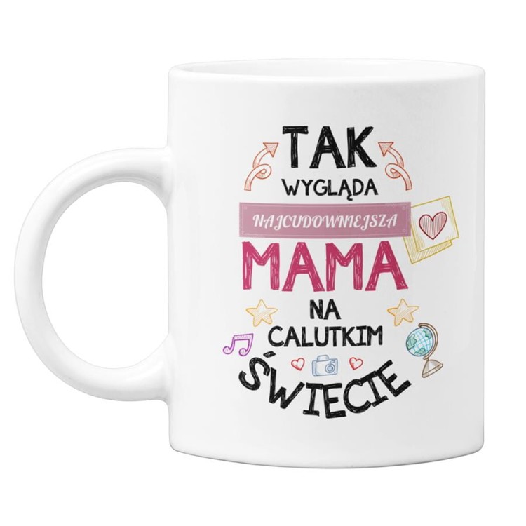 Kubek dla mamy na prezent z okazji Dnia Matki z kolorowym napisem Tak wygląda najcudowniejsza mama na calutkim świecie (1).jpg
