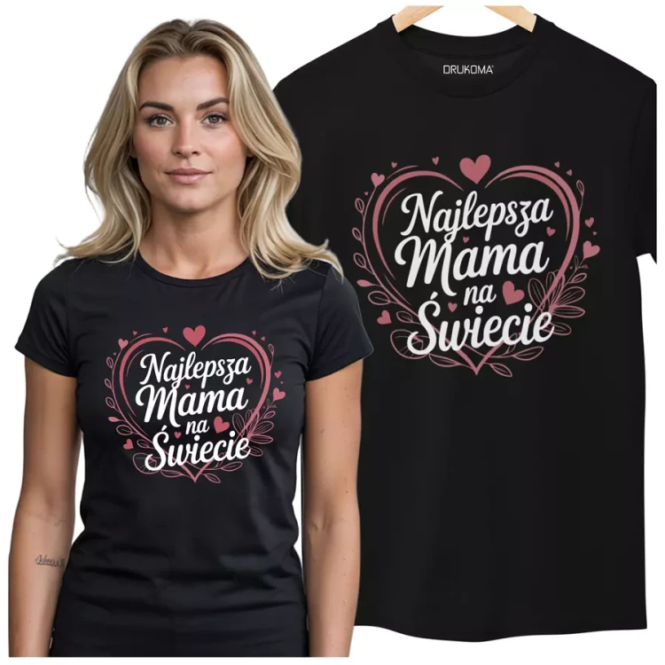 KOSZULKA dla Mamy na Dzień Matki z napisem Najlepsza Mama na Świecie czarny (2).webp