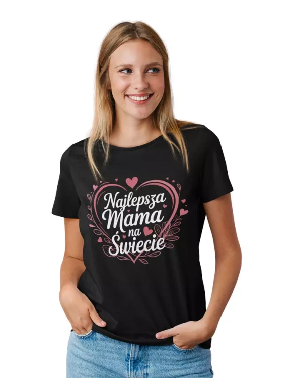 KOSZULKA dla Mamy na Dzień Matki z napisem Najlepsza Mama na Świecie czarny (4).webp