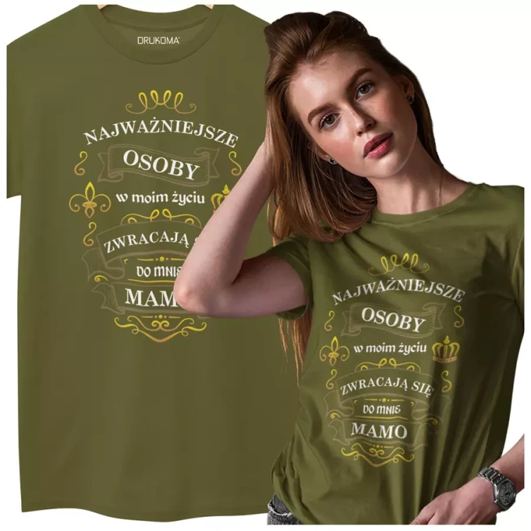 KOSZULKA dla Mamy na Dzień Matki z napisem Najważniejsze osoby w moim życiu zwracają się do mnie MAMO kolor khaki (7).webp