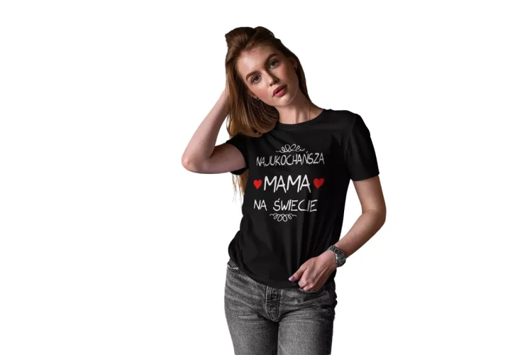 Koszulka dla Mamy na Dzień Mamy z nadrukiem Najukochańsza mama na świecie kolor czarny  (3).webp
