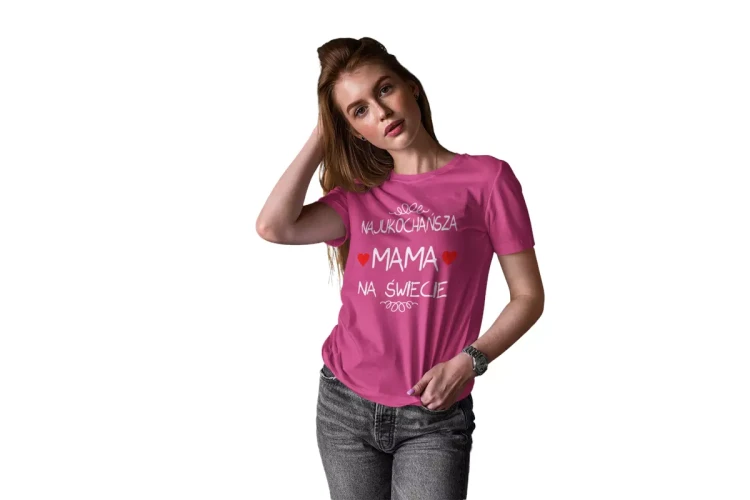 Koszulka dla Mamy na Dzień Mamy z nadrukiem Najukochańsza mama na świecie kolor różowy (1).webp