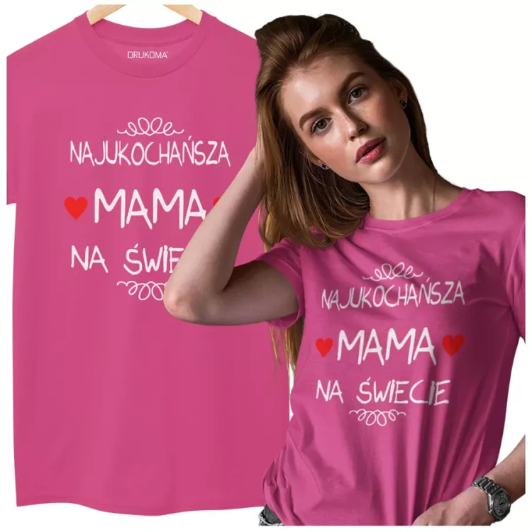 Koszulka dla Mamy na Dzień Mamy z nadrukiem Najukochańsza mama na świecie kolor różowy (2).webp