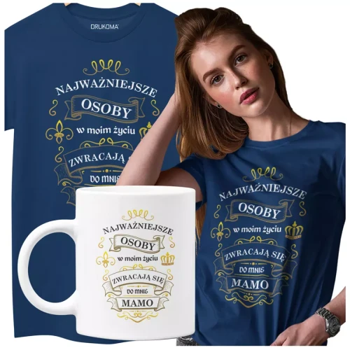 KOSZULKA Z KUBKIEM dla Mamy na Dzień Matki z kolorowym nadrukiem Najważniejsze osoby w moim życiu zwracają się do mnie MAMO kolor grantowy.webp