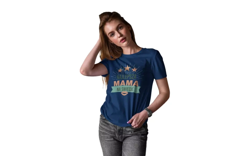 KOSZULKA dla Mamy na Dzień Matki z napisem Najlepsza mama na świecie kolor granatowy (6).webp