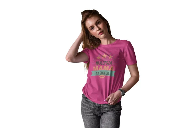 KOSZULKA dla Mamy na Dzień Matki z napisem Najlepsza mama na świecie kolor różowy (4).webp