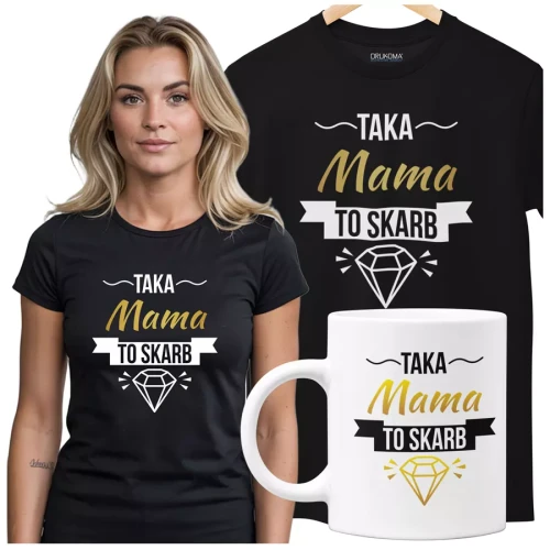KOSZULKA Z KUBKIEM dla Mamy na Dzień Matki Taka mama to skarb kolor czarny.webp