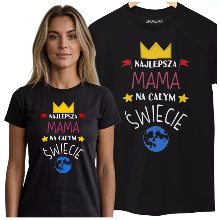 Zestaw koszulek z kolorowym nadrukiem dla rodziców na prezent koszulka dla mamy i taty najlepsza MAMA na całym świecie najlepszy TATA na całym świecie kolor czarny (3).webp