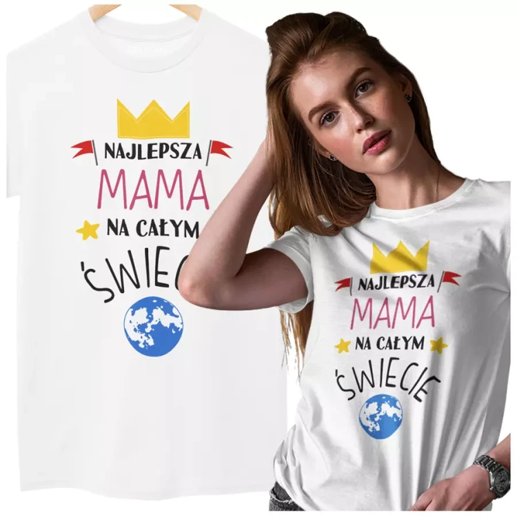 KOSZULKA dla Mamy na Dzień Matki z napisem Najlepsza mama na całym świecie kolor biały (2).webp