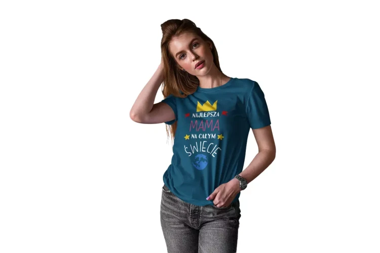 KOSZULKA dla Mamy na Dzień Matki z napisem Najlepsza mama na całym świecie kolor petrol (3).webp