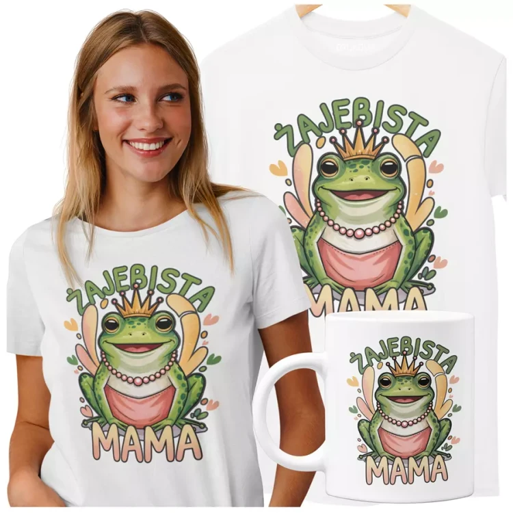 KOSZULKA Z KUBKIEM dla Mamy na Dzień Matki z napisem ŻAJEBISTA MAMA kolor biały.webp