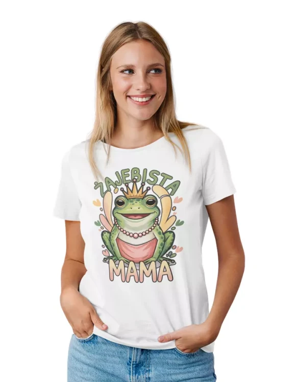 KOSZULKA dla Mamy na Dzień Matki z żabą z napisem ŻAJEBISTA MAMA kolor biały (5).webp
