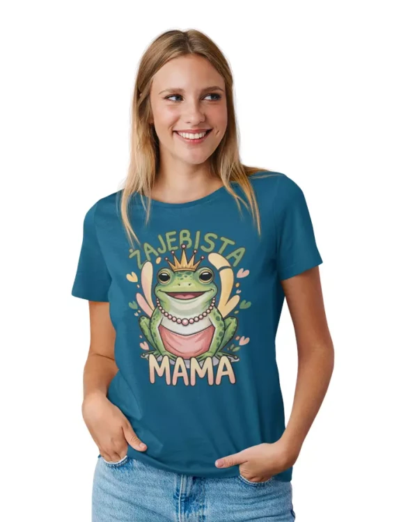 KOSZULKA dla Mamy na Dzień Matki z żabą z napisem ŻAJEBISTA MAMA kolor petrol (5).webp