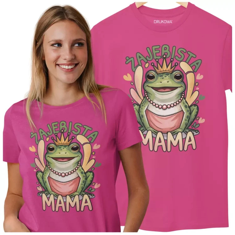 KOSZULKA dla Mamy na Dzień Matki z żabą z napisem ŻAJEBISTA MAMA kolor różowy  (2).webp