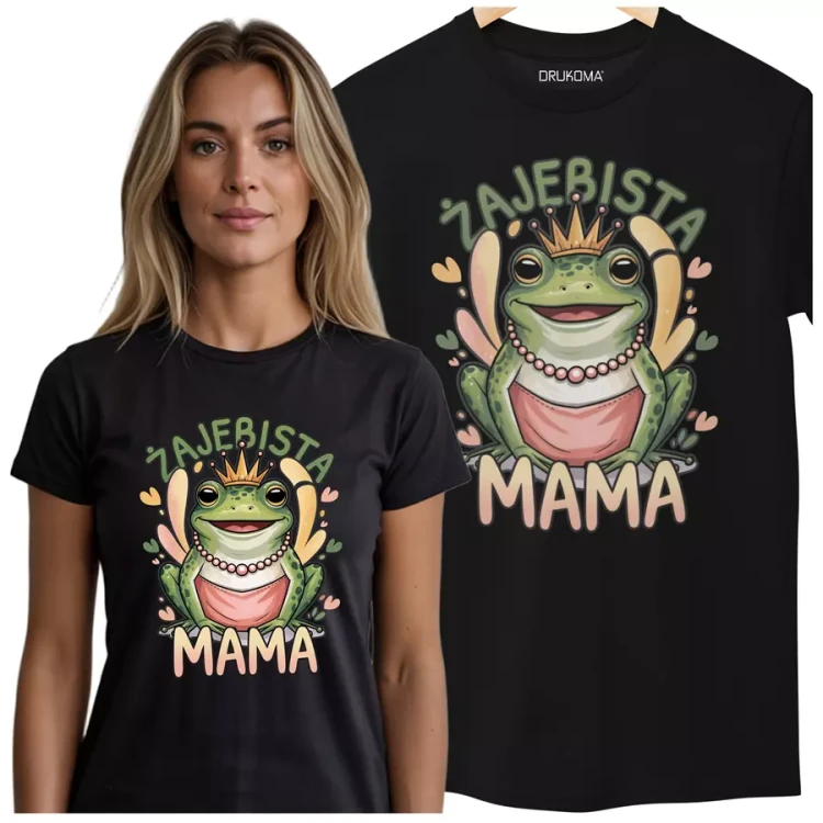 KOSZULKA dla Mamy na Dzień Matki z żabą z napisem ŻAJEBISTA MAMA kolor czarny (2).webp