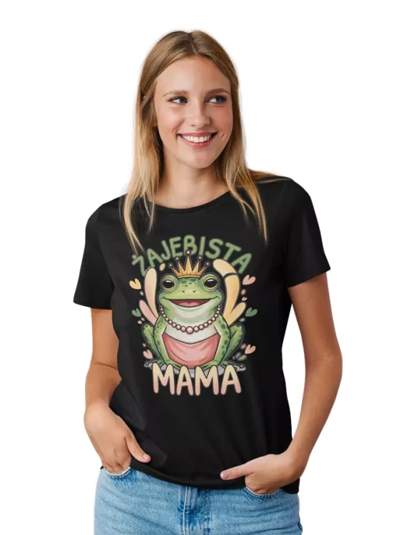 KOSZULKA dla Mamy na Dzień Matki z żabą z napisem ŻAJEBISTA MAMA kolor czarny (4).webp