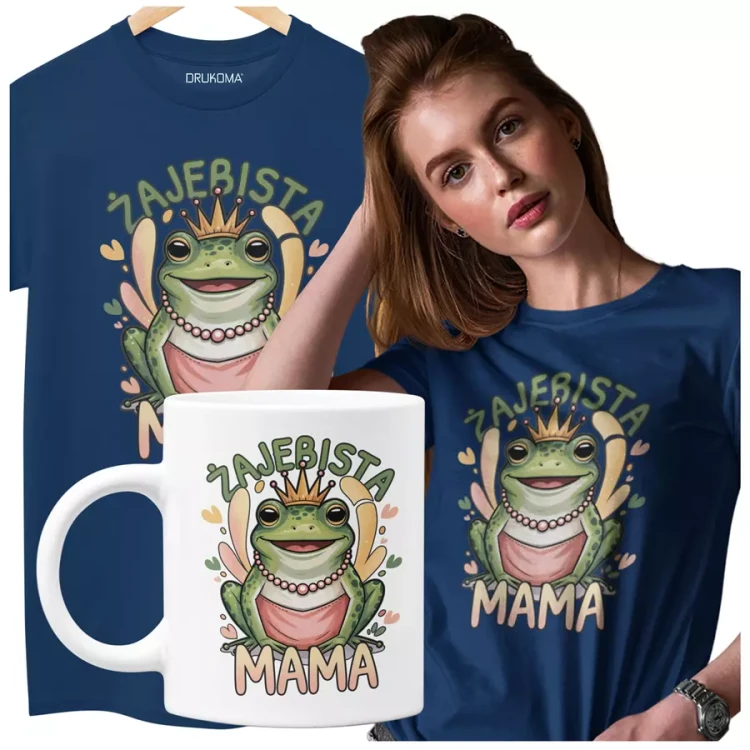 KOSZULKA Z KUBKIEM dla Mamy na Dzień Matki z napisem ŻAJEBISTA MAMA kolor granatowy.webp