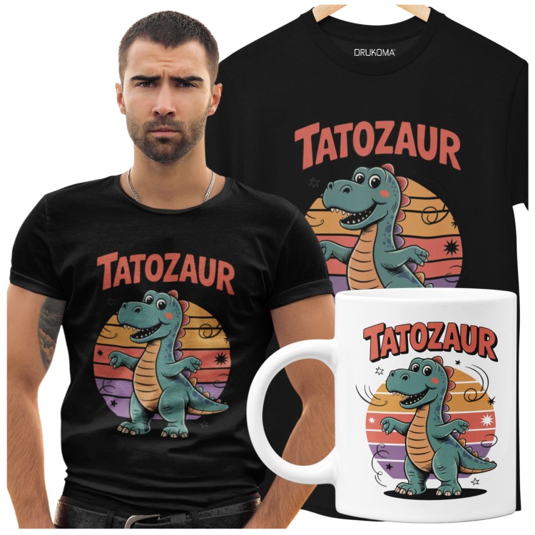 KOSZULKA Z KUBKIEM dla Taty z dinozaurem na Dzień Ojca z napisem: "Tatozaur"