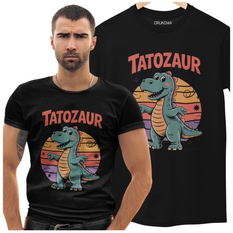 KOSZULKA Z KUBKIEM dla Taty z dinozaurem na Dzień Ojca z napisem: "Tatozaur"