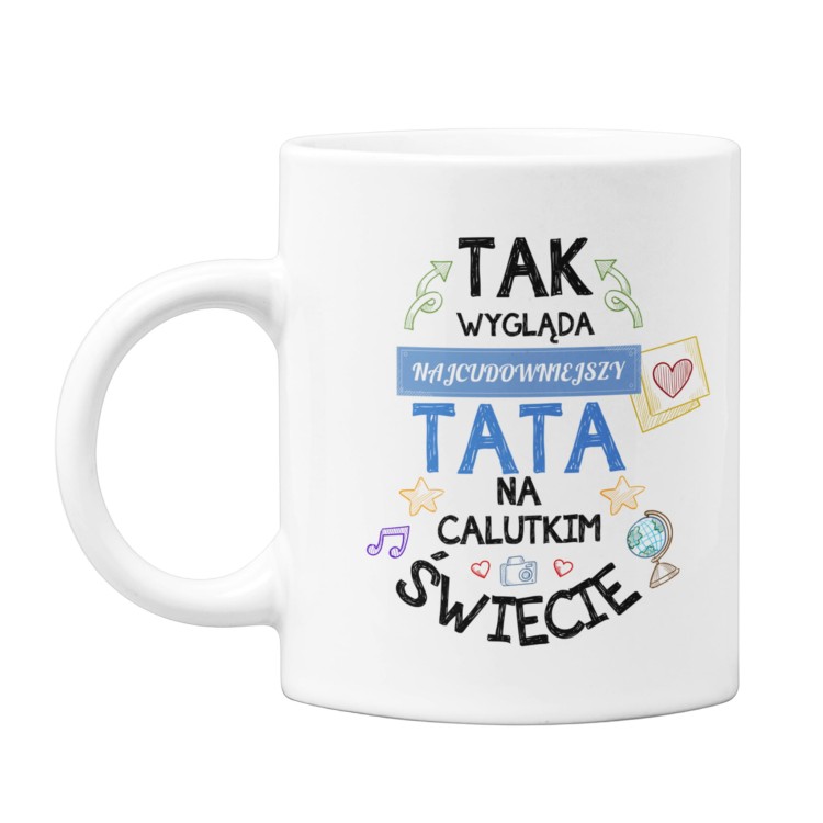 Koszulka dla taty wraz z kubkiem z nadrukiem "Tak wygląda najcudowniejszy tata na calutkim świecie"